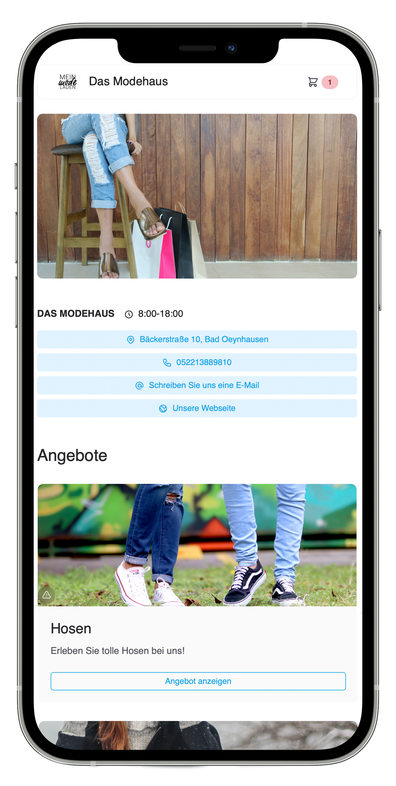 Screenshot of a store page in mobile view
